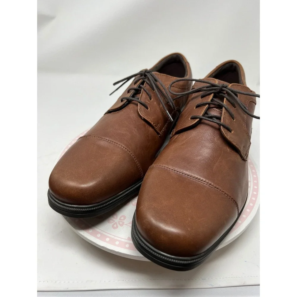ROCKPORT Men's Shoes 10 Brown Leather Cap Toe Oxford truTECH Slip Resistant Lace